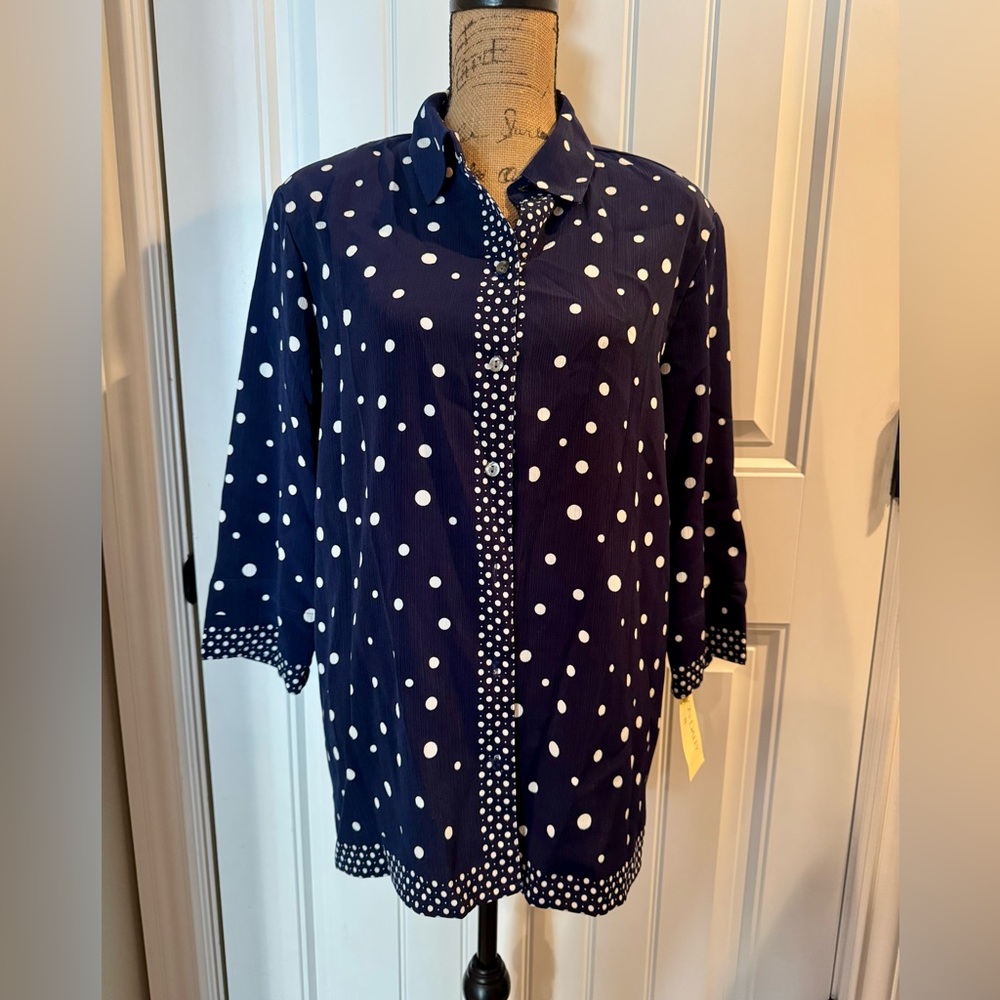 Allison Daley Navy Pattern Button Up Blouse. Size 18W and NWT
